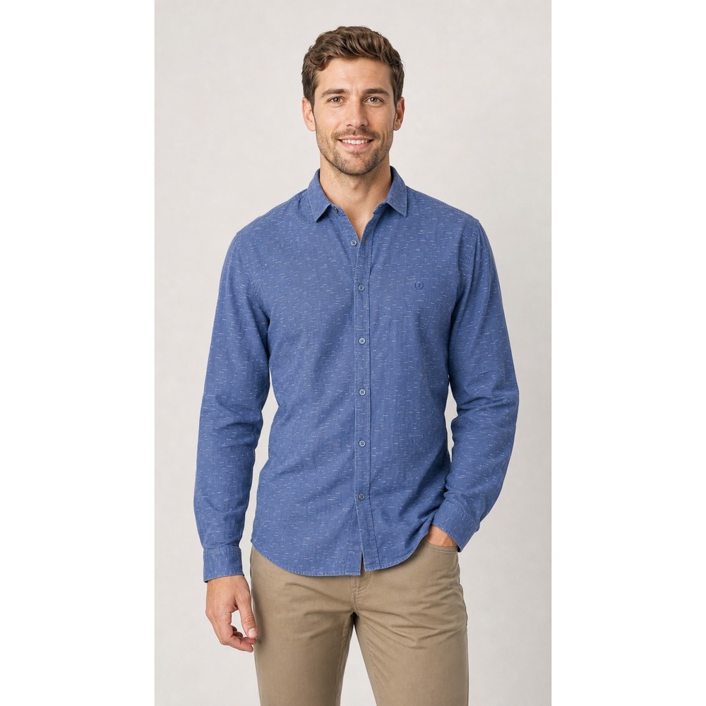 Van Heusen Sport Mens Slim Fit Blue Textured Dash Button Down Shirt 15.5 40